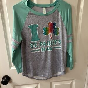 St. Paddy's Day WomanRaglan Tee - Mint Green & Gray